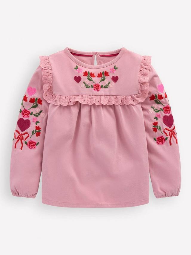 

Детский хлопковый топ с цветочным принтом Mini Boden, Pink Embroidery