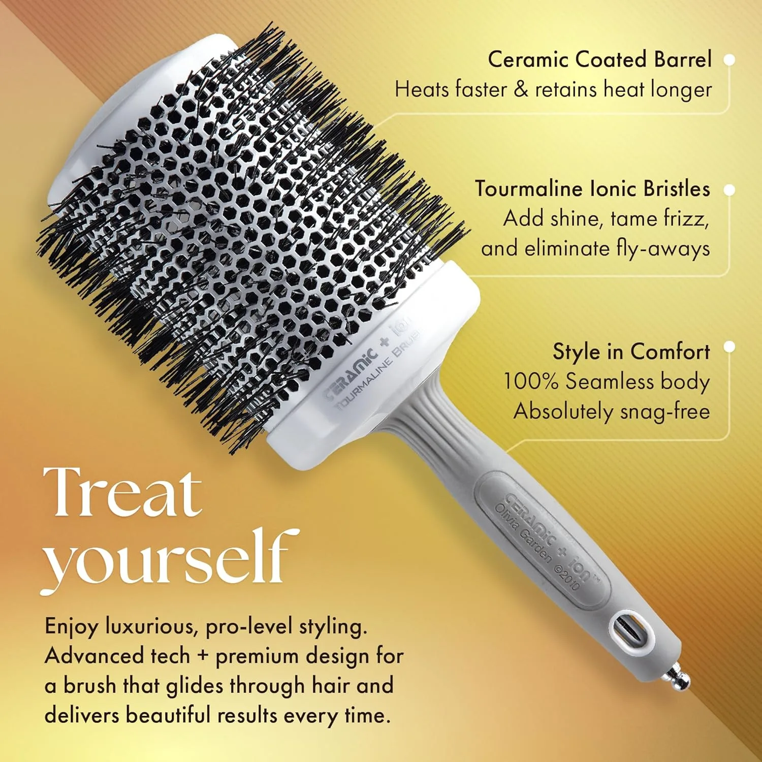 Термощетка для укладки волос Olivia Garden Ceramic + Ion Round Thermal Hair Brush - не электрическая - профессиональная щетка для нормальных и густых волос. CI-80 (10,8 см), White/Grey — фото 3