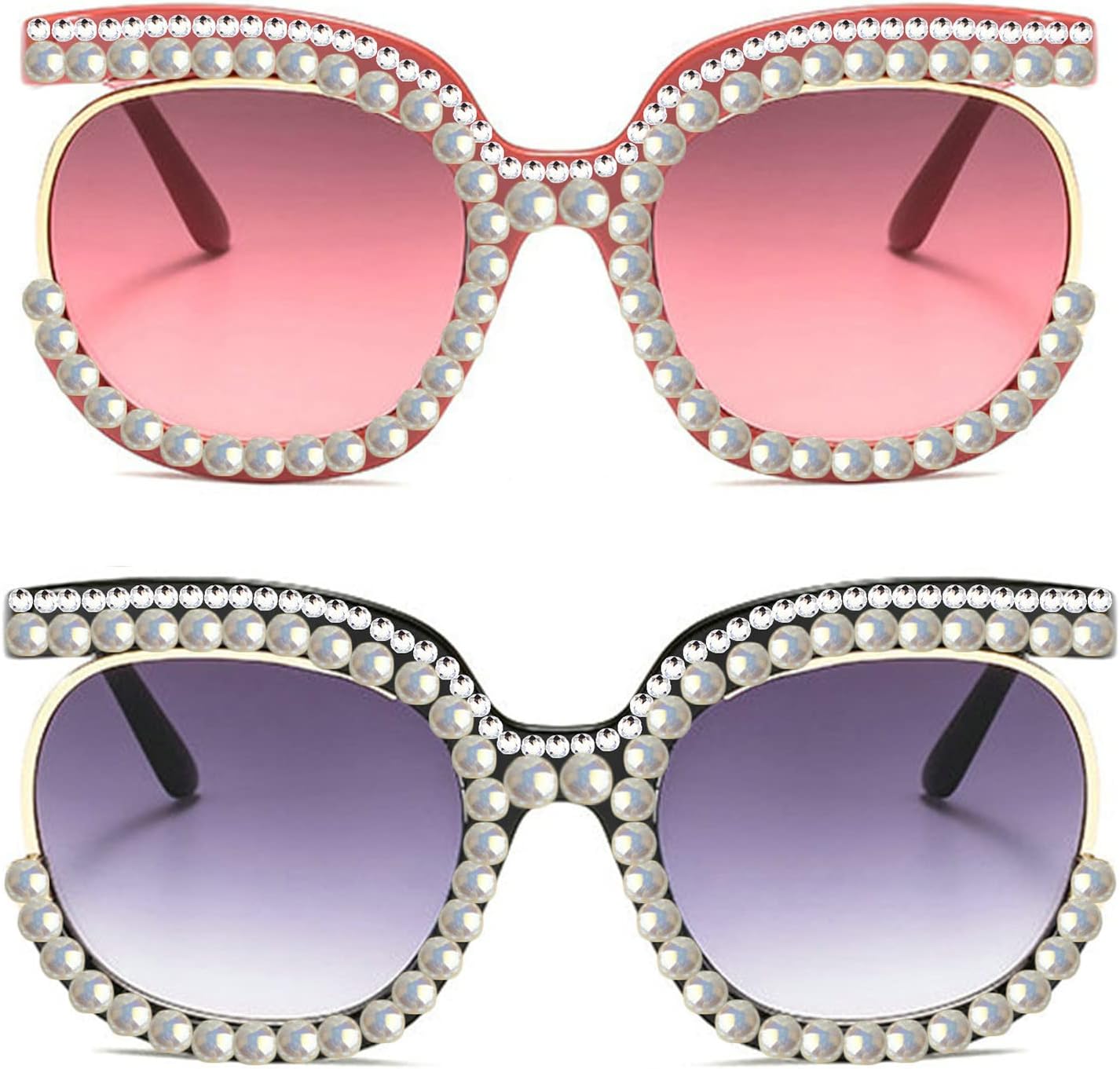 

Willochra — сверкающие хрустальные круглые солнцезащитные очки для женщин, украшенные крупными стразами и бриллиантами, стильные, для вечеринок и путешествий, 2pcs-black&pink