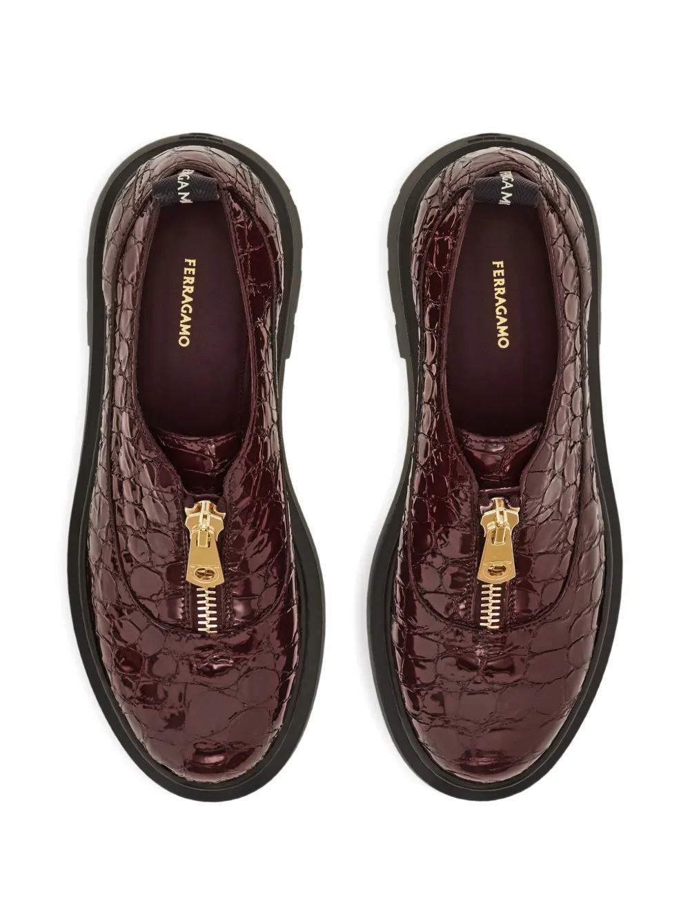 Туфли дерби с тиснением под кожу крокодила Ferragamo, фиолетовый — фото 3