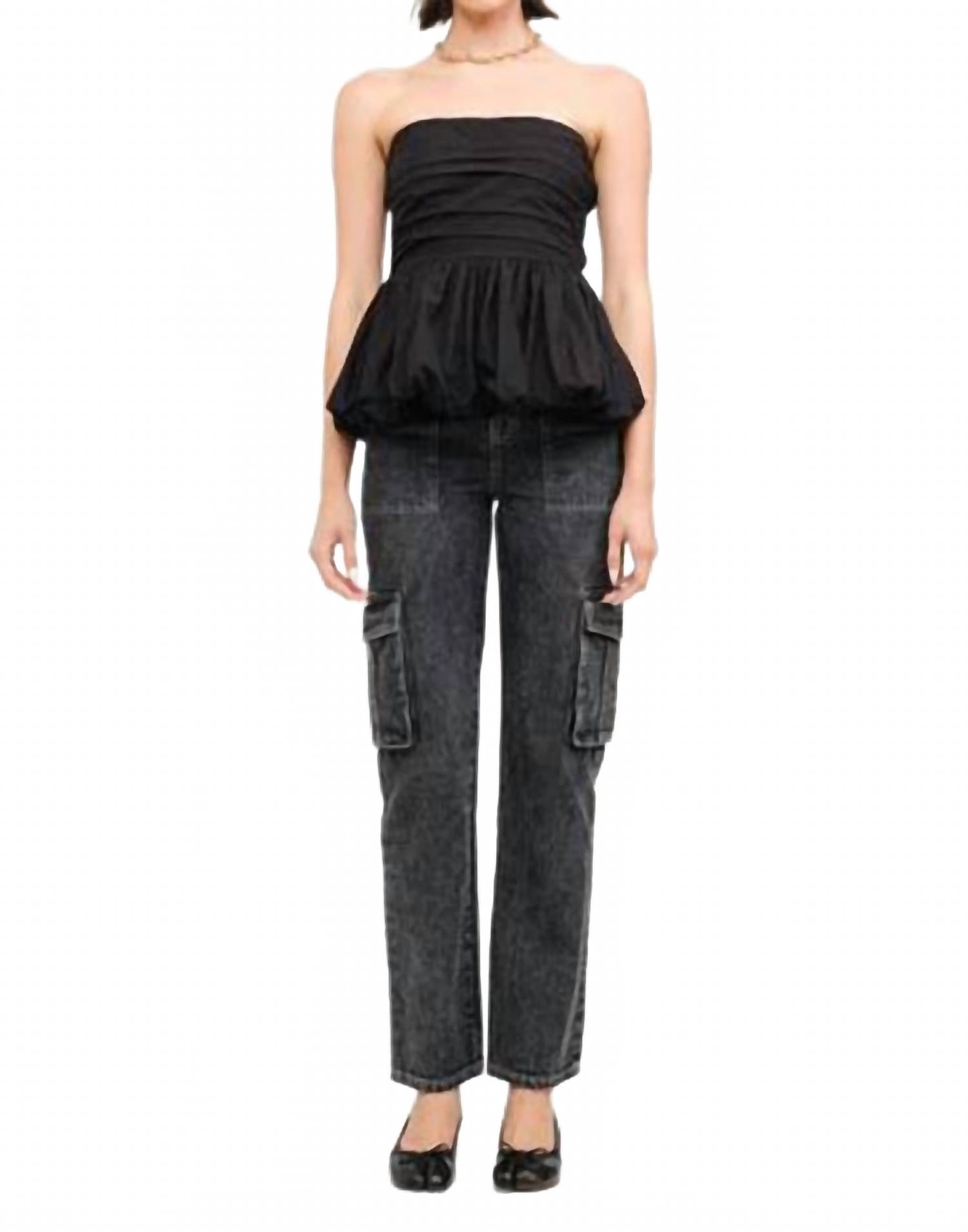 

Paige Топ с пузырьковым подолом в черном цвете Sofie the Label