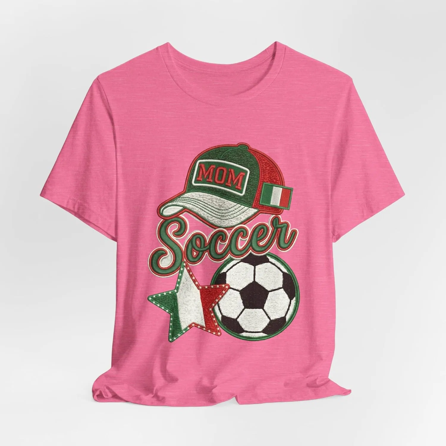 Футболка с принтом Mom Soccer Cap and Ball, итальянский флаг, звезда, Heather Charity Pink — фото 4