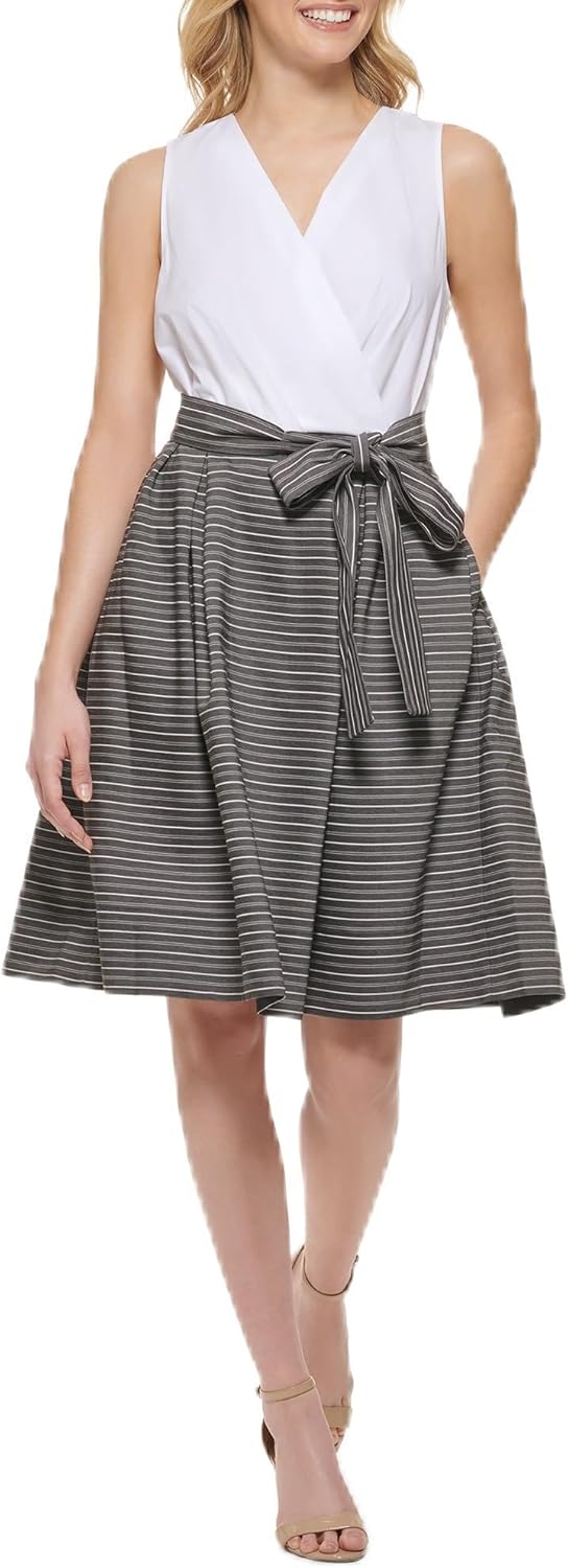 

Женское мини-платье Tommy Hilfiger без рукавов с V-образным вырезом и поясом-завязкой, Black/Ivory