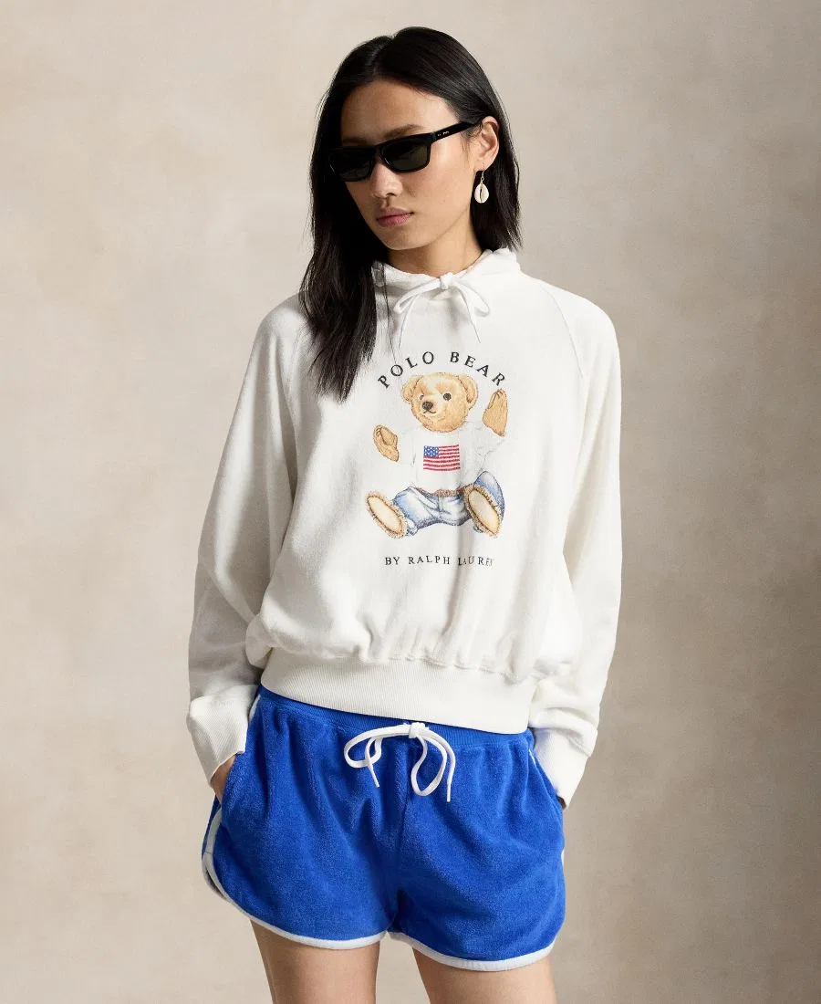 Женская толстовка с капюшоном на шнуровке и рукавами реглан Polo Ralph Lauren, белый