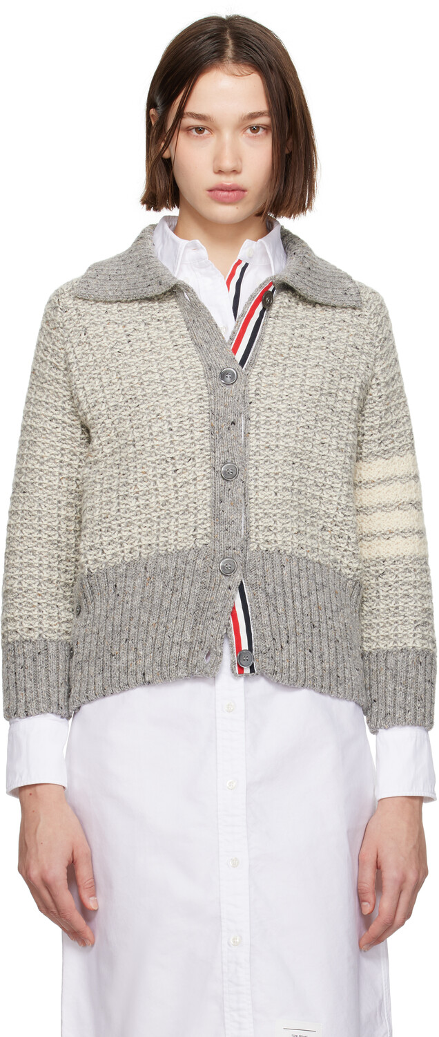 

Серый кардиган с 4-х полосным узором «реглан» Thom Browne
