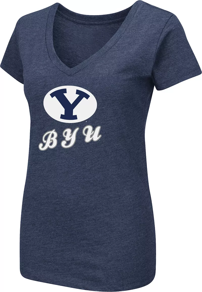 

Женская синяя футболка двойного цвета с v-образным вырезом Colosseum BYU Cougars