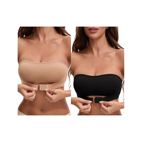 

2 упаковки женских топов-бюстье без бретелей и косточек с передней застежкой Inspire Chic, Black Khaki