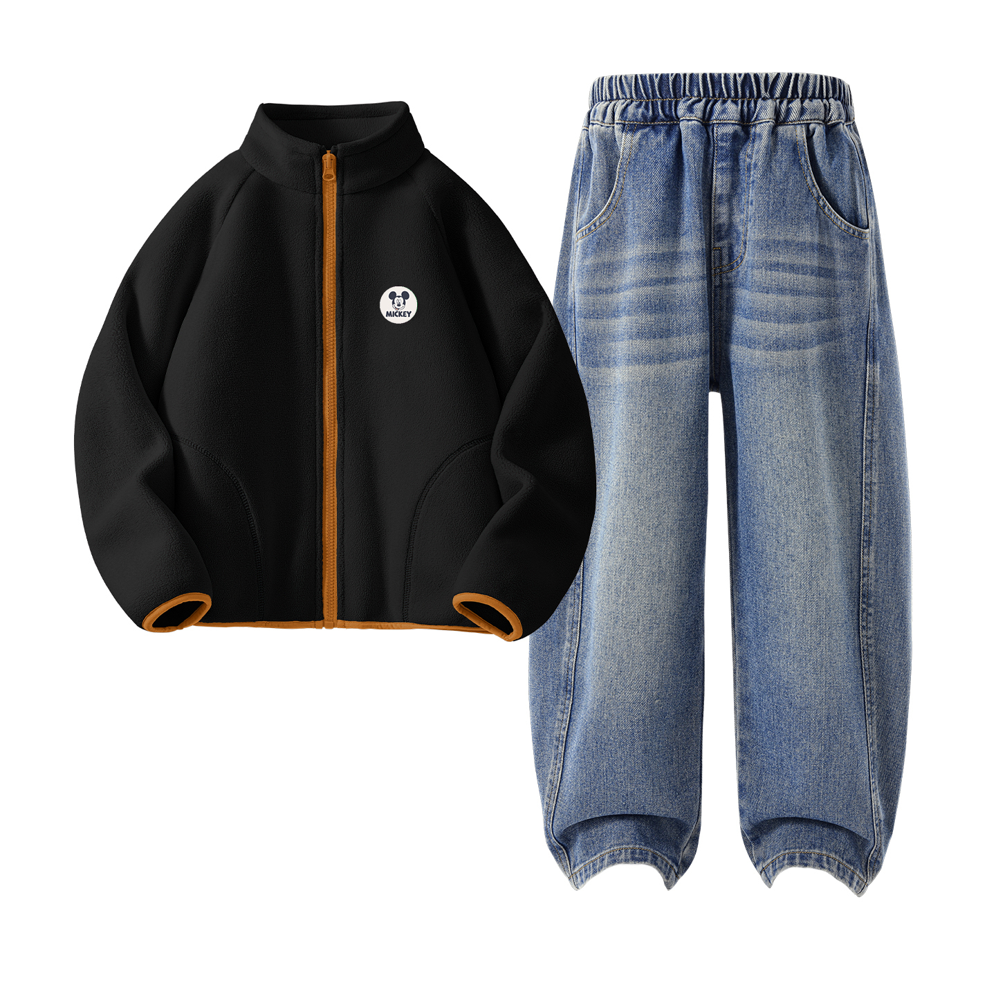 Детская повседневная спортивная одежда Disney, Didi Zhong Round Hook-And-Loop Light Milk White+Solid Color Denim Blue — фото 4