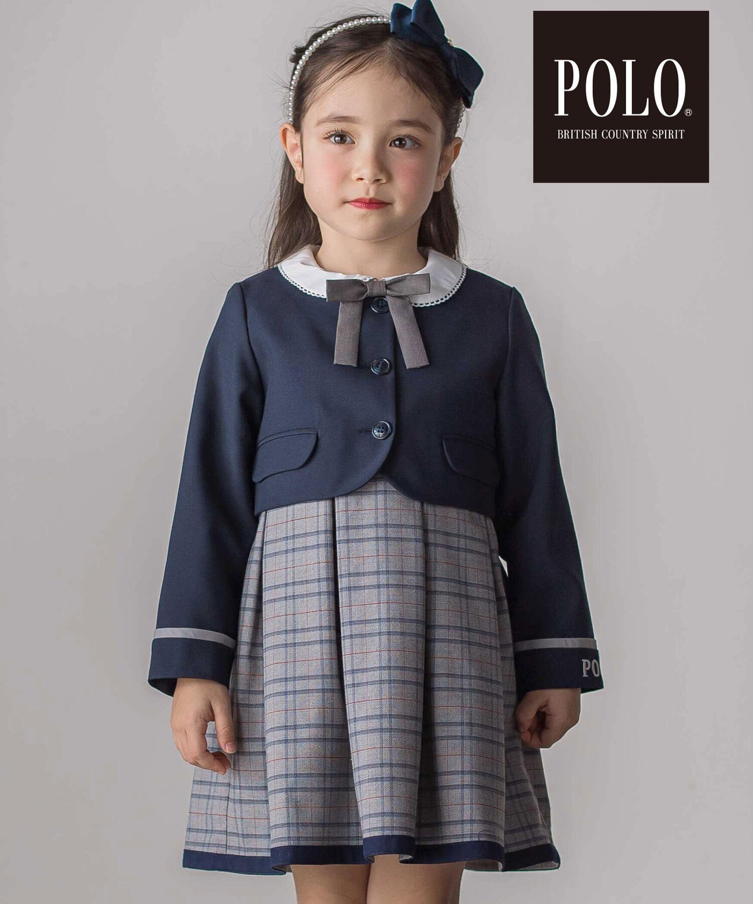Коллекция POLO BCS*SLAP SLIP: жакет с застежкой на рукавах + клетчатое платье с воротником-лентой (размеры 110-130 см), Navy