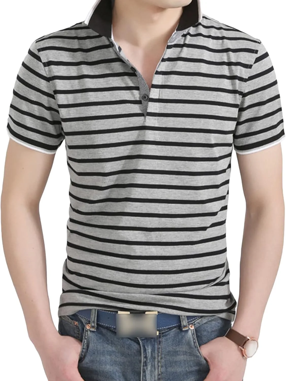 Мужская футболка с полосками на лацкане Slim-Fit