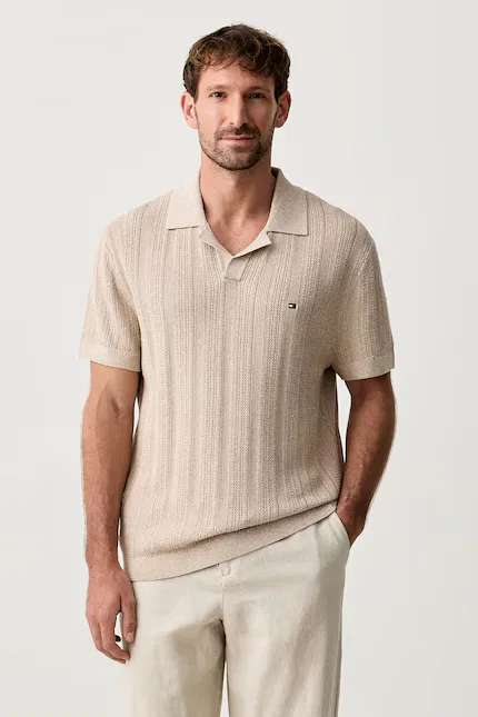 Поло из лиоцелла Polo swetrowe męskie z lyocellem Tommy Hilfiger, бежевый