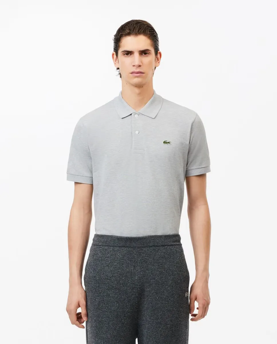 

Классическая мужская рубашка-поло с меланжевым узором Lacoste, светло-серый
