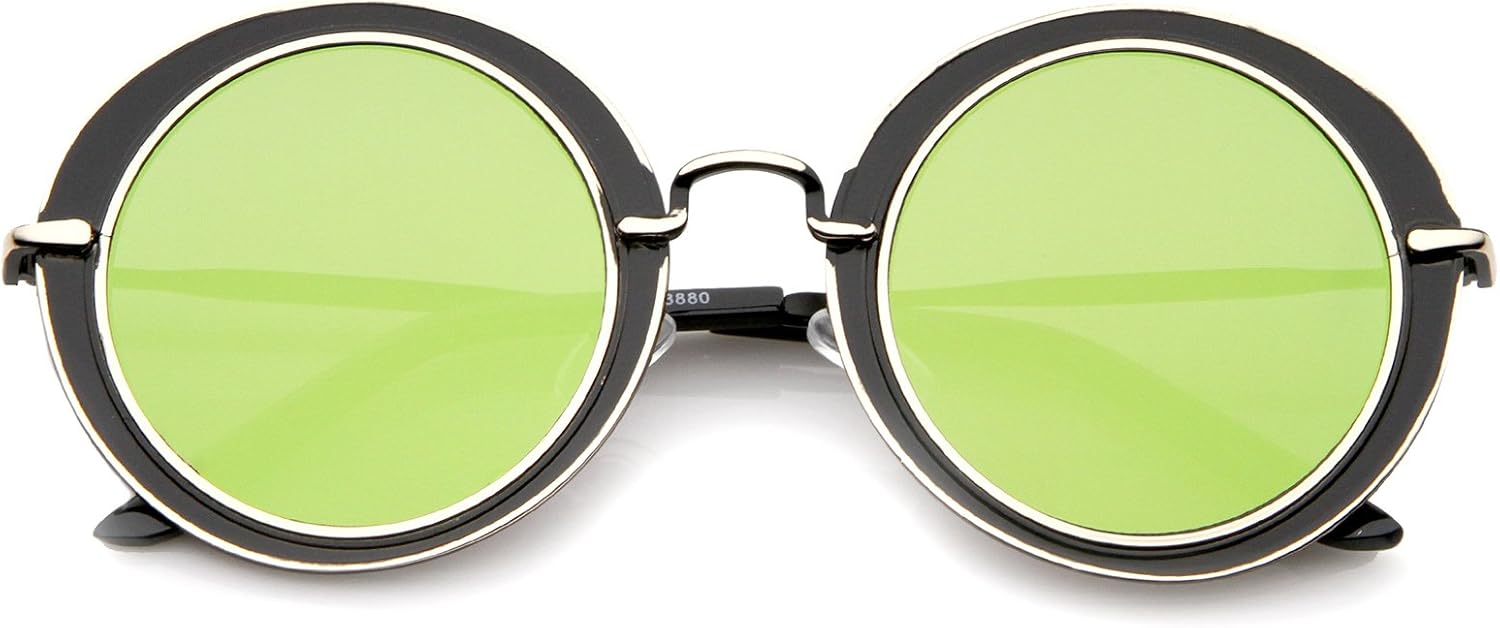 

Солнцезащитные очки zeroUV в современном стиле с металлической оправой, матовой окантовкой, цветными зеркальными линзами, плоскими круглыми линзами, диаметр линз 48 мм, Black-gold / Green Mirror