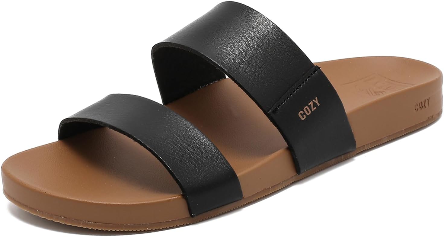 

Женские шлепанцы BiuYorBTY на плоской подошве, с двумя ремешками и подошвой из нескользящей веганской кожи, удобные летние шлепанцы для женщин и мужчин 2025, черный