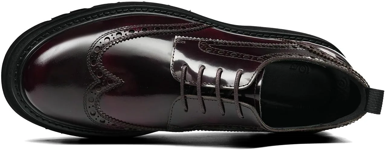 Мужские классические туфли Santimon Wingtip Brogue на шнуровке с грубой подошвой - блестящие дерби из натуральной кожи для повседневного ношения, деловых встреч, выпускного и свадьбы, коричневый — фото 3