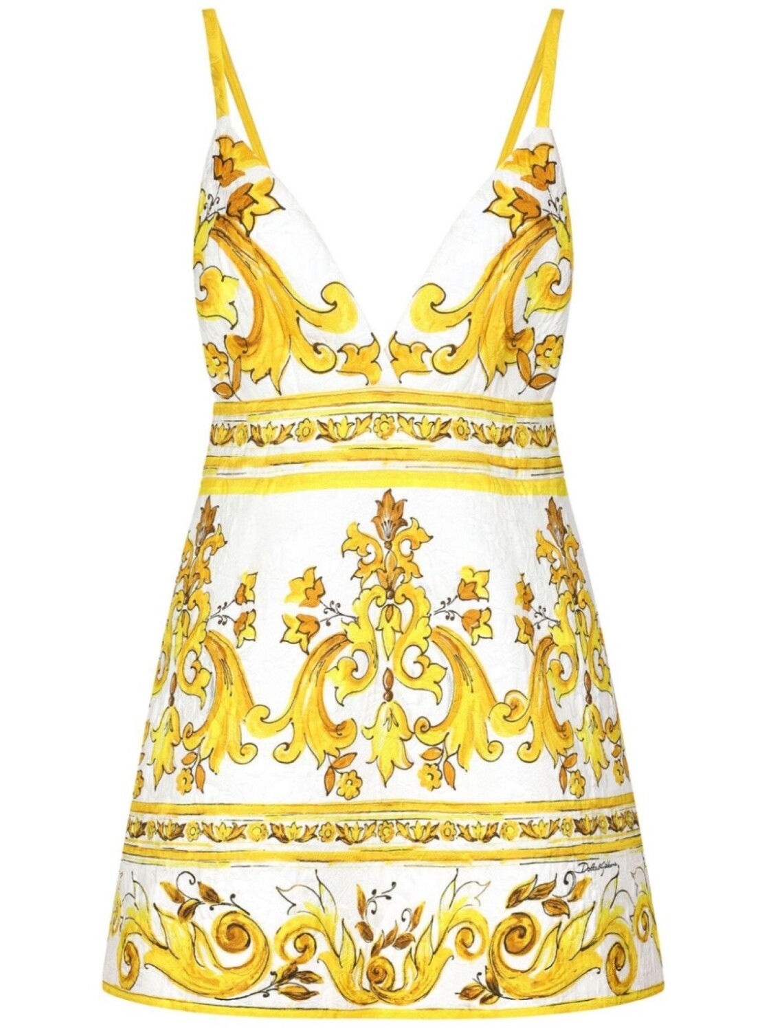 

Dolce & Gabbana шелковое платье мини с принтом Majolica, желтый