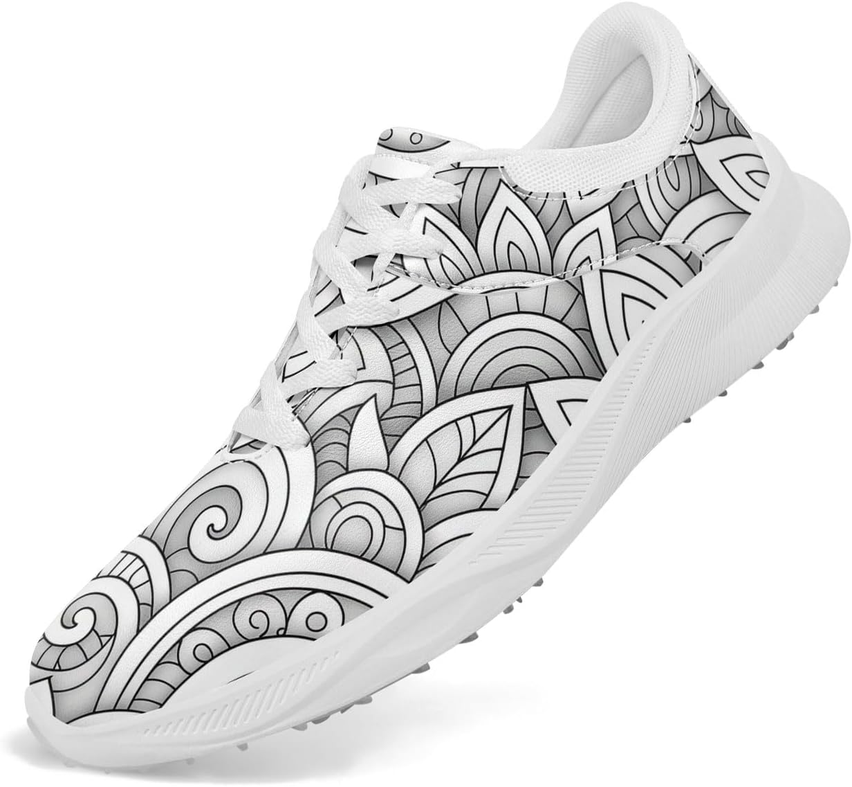 

Мужские и женские модные гольф-туфли с принтом мандалы, яркие, дышащие, без шипов, стильные, удобные, на шнуровке, кроссовки для гольфа Coolcustomize, белый/серый