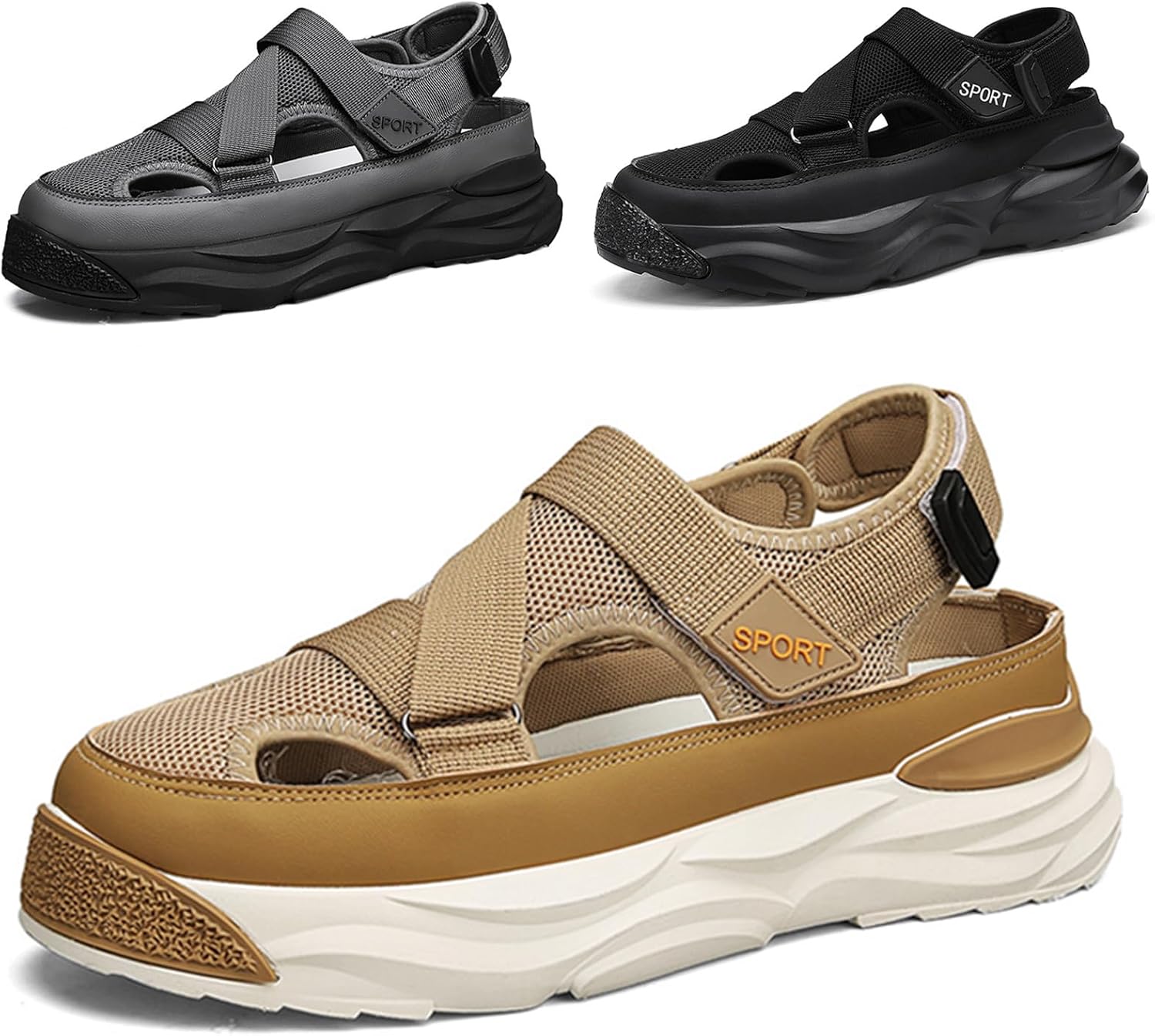 

Мужские босоножки на сетке с крючком и петлей, плоские лоферы с регулируемой пряжкой, дышащие, стиль «рыбак», пляжные, повседневные, для активного отдыха, легкие, нескользящие, обувь для прогулок с открытым носком Crepuscute, желтый