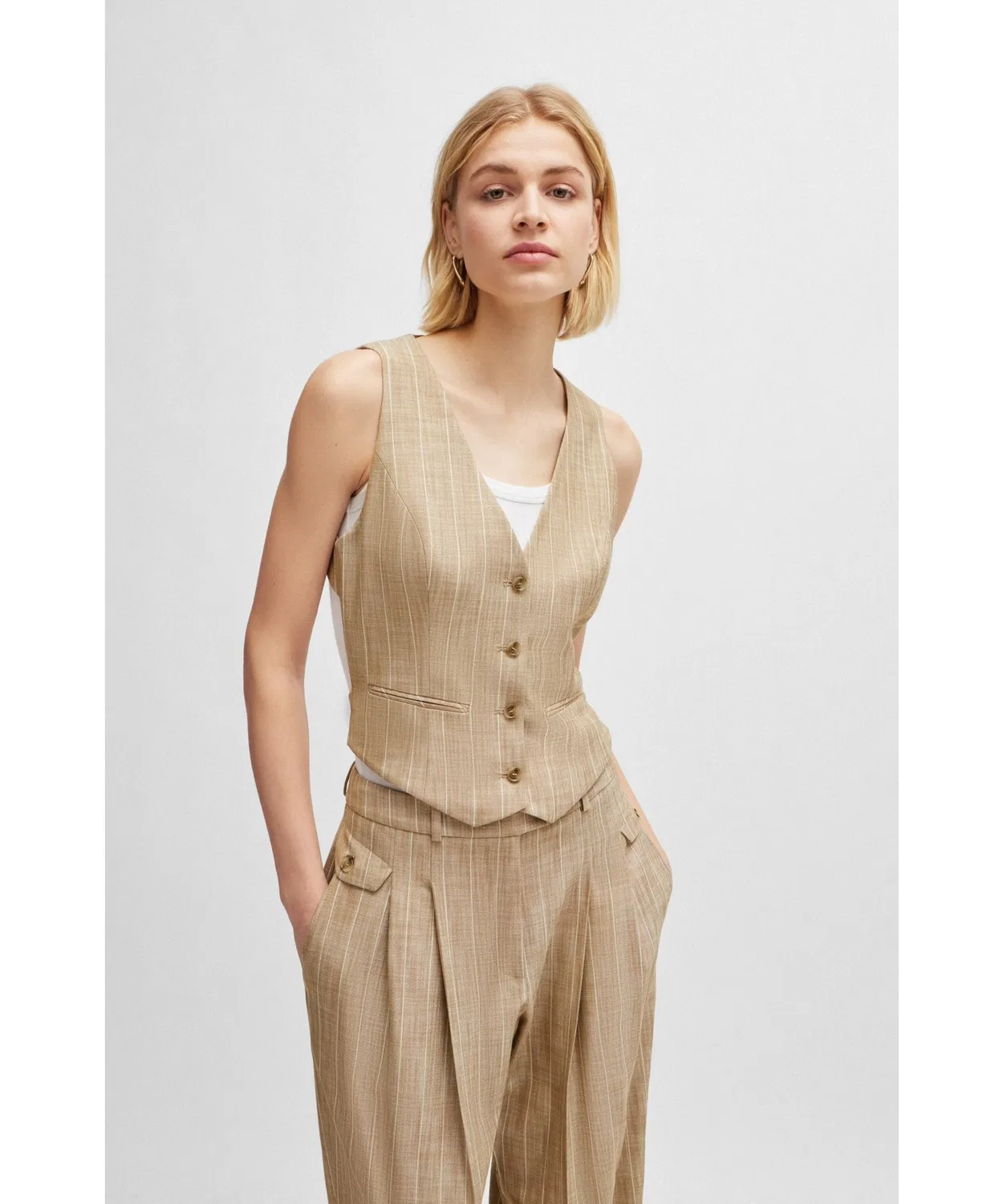 Жилет с открытой спиной BOSS Womenswear в полоску бежевый