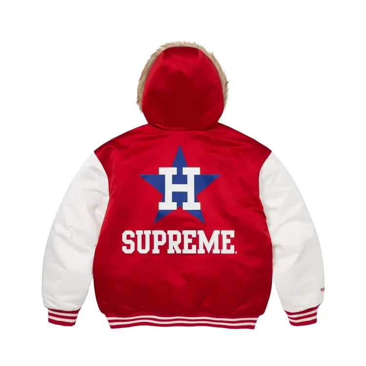 Куртка-бомбер из атласа с капюшономSupreme x Mitchell Ness Teams, красный — фото 2