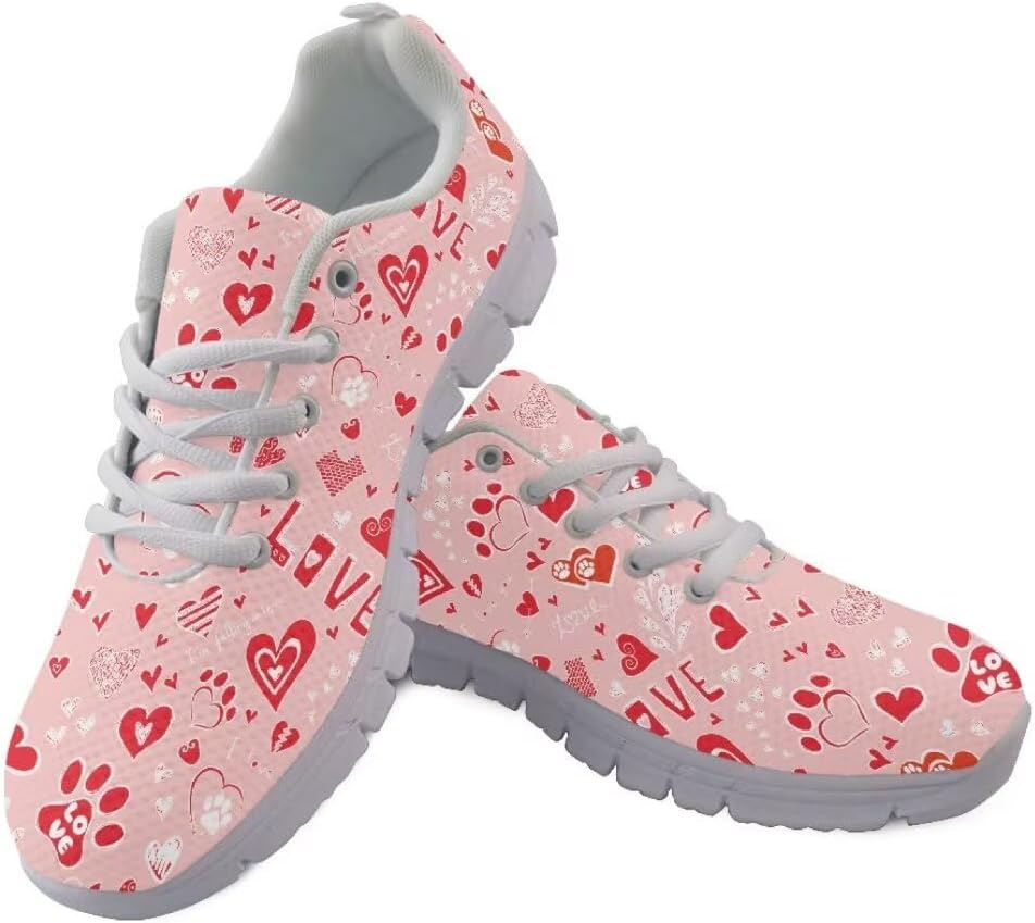 

Кроссовки для улицы Jeiento для женщин, мужчин и подростков, с нескользящей подошвой, модные сетчатые спортивные кроссовки для занятий в тренажерном зале и повседневной носки для девушек-подростков, Love Heart Dog Paw Design