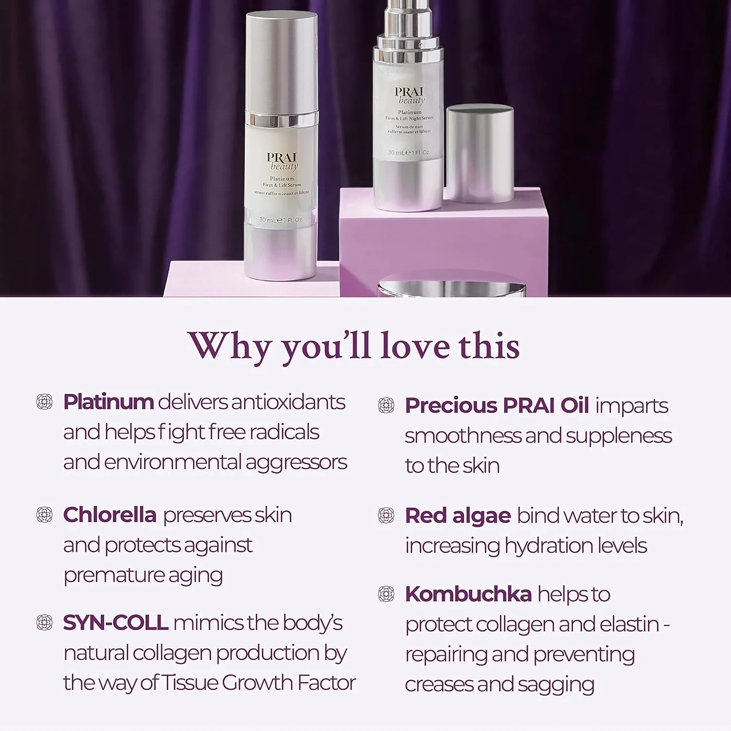 PRAI Beauty Platinum сыворотка и крем дуэт для лица, глубокое увлажнение и антивозрастной уход — фото 3