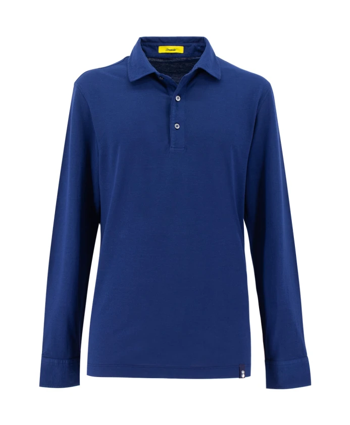 

Свежая хлопковая рубашка-поло с манжетами на пуговицах. Drumohr, синий