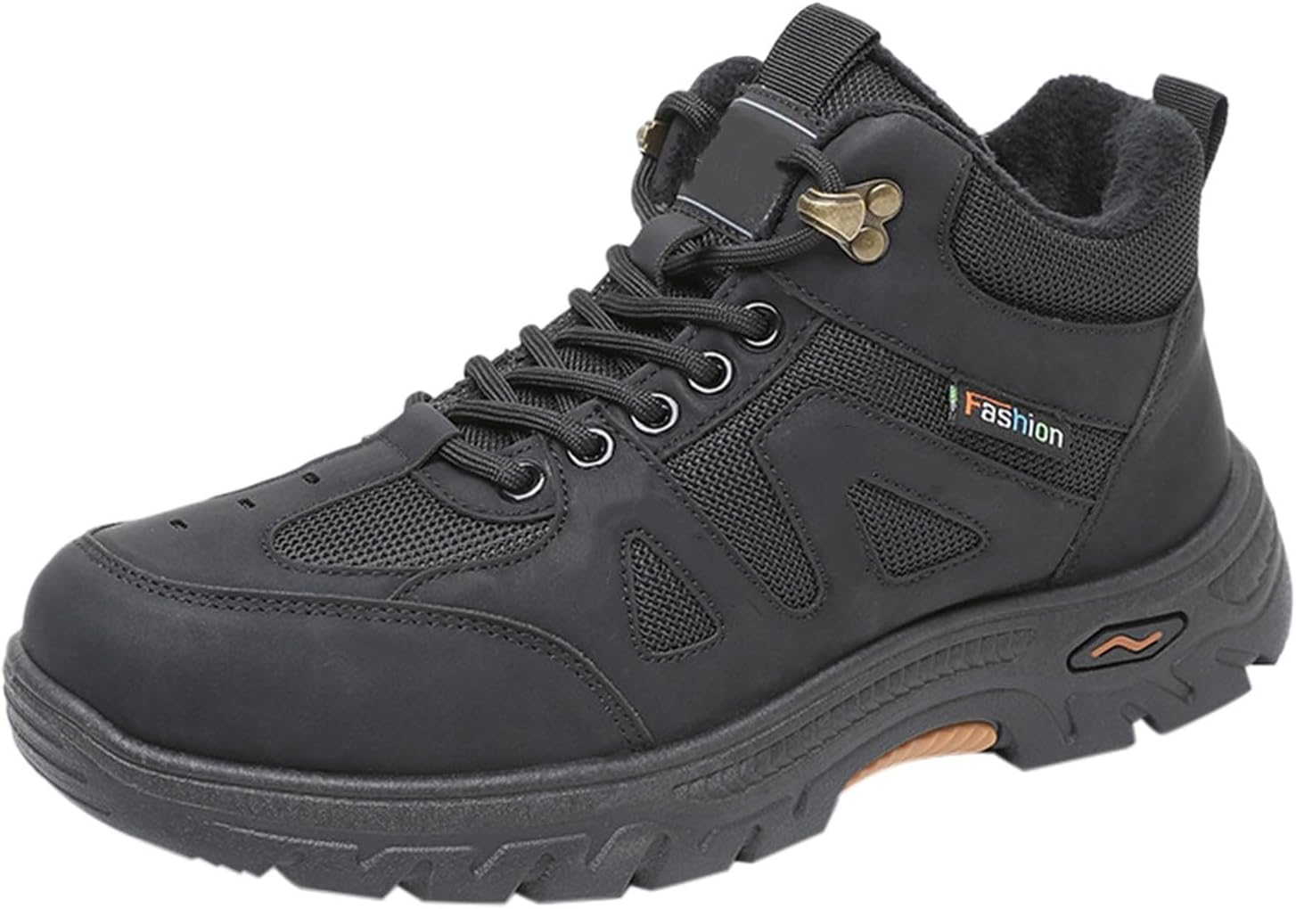 

Мужские высокие ботинки для походов с противоскользящей подошвой, кожаные, на шнуровке, с амортизацией, подходящие для кемпинга и путешествий Generic, черный