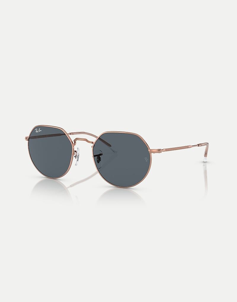 

Солнцезащитные очки Ray-Ban Jack неправильной формы из розового золота с синими линзами
