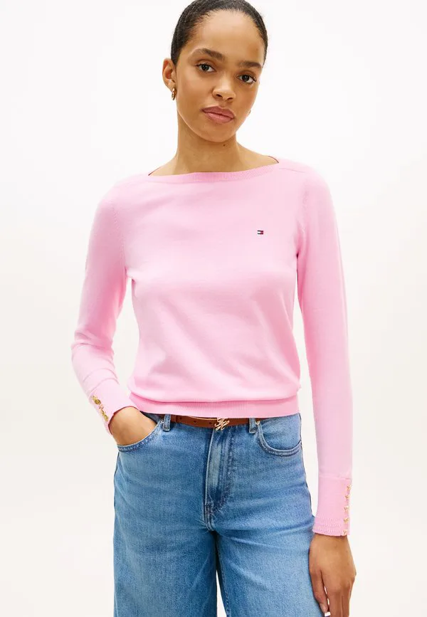 Свитер с золотистыми пуговицами и вырезом-лодочкой Tommy Hilfiger, Rose Petal