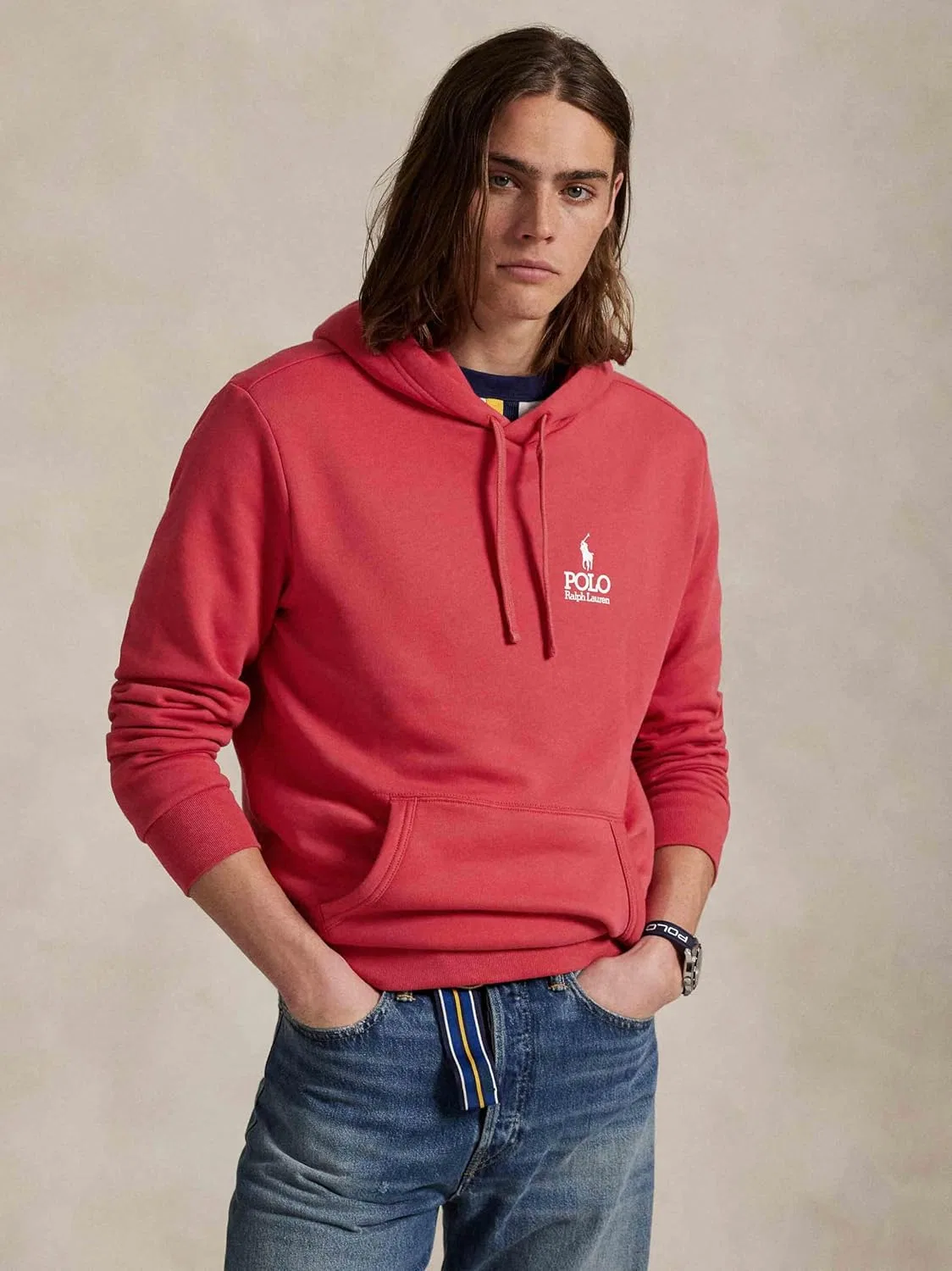Винтажная толстовка с капюшоном POLO RALPH LAUREN с вышитым логотипом Polo Pony, красный — фото 3