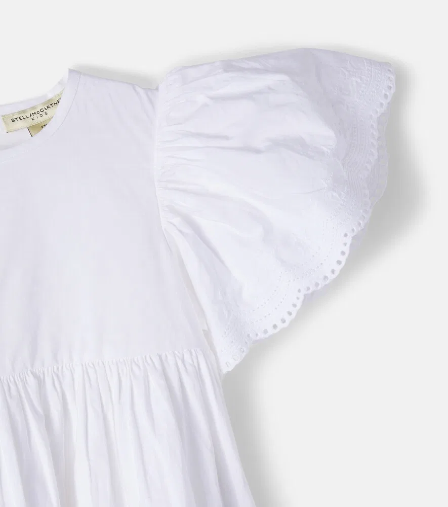 Платье из хлопкового поплина с вышивкой и оборками Stella McCartney Kids, белый — фото 4
