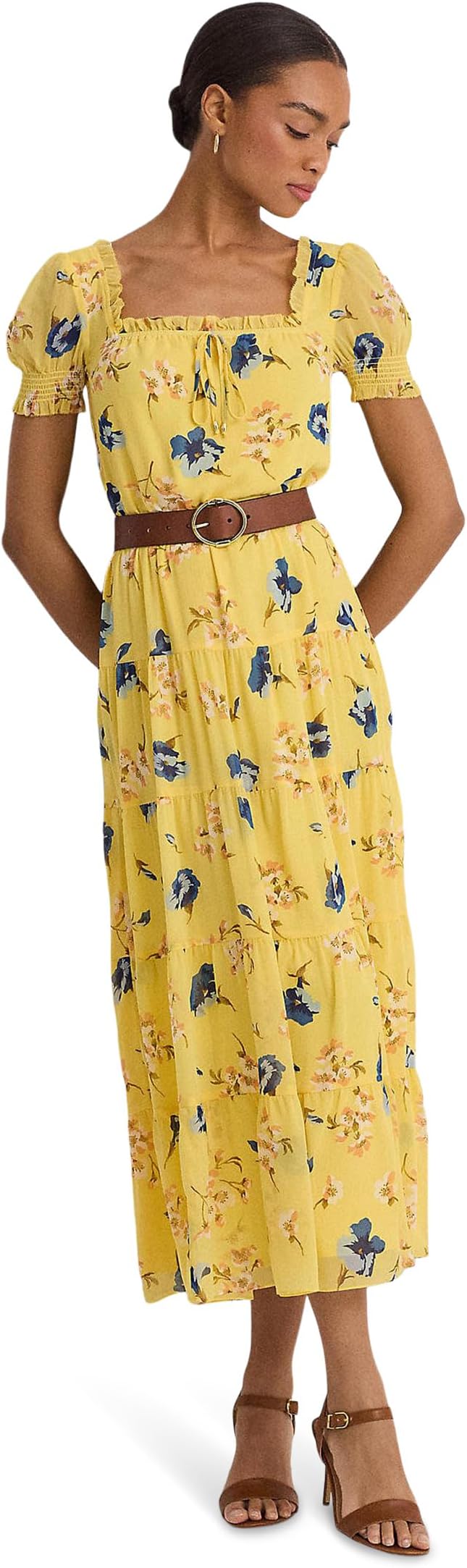 

Платье Lauren Ralph Lauren Floral Georgette Puff-Sleeve Midi Dress, цвет Yellow Multi