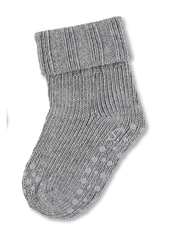 

Носки для ползания из АБС-пластика, шерстяные, серебристо-меланжевого цвета. Sterntaler