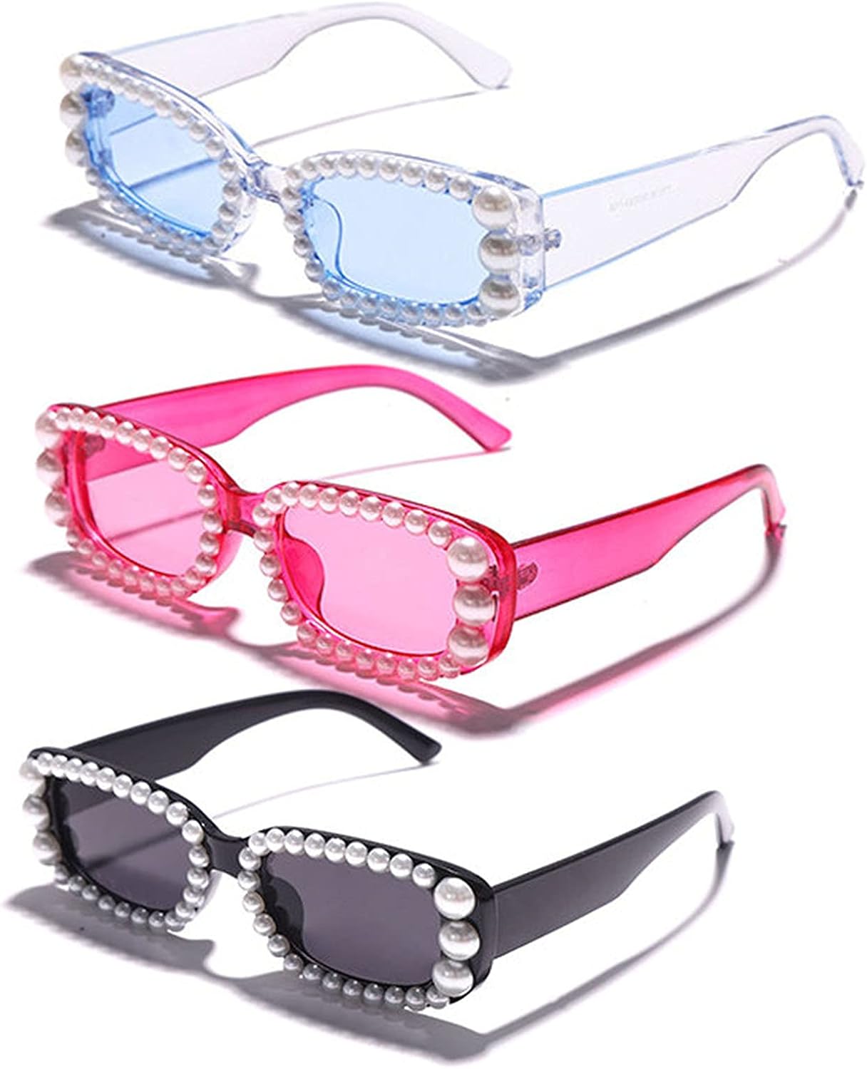 

Солнцезащитные очки Willochra Pearl прямоугольной формы, конфетных цветов, винтажные, ретро, ​​с бриллиантами, узкие, квадратные, со стразами, для вечеринок, с защитой от УФ-излучения UV400, 3pack-black&rose&blue