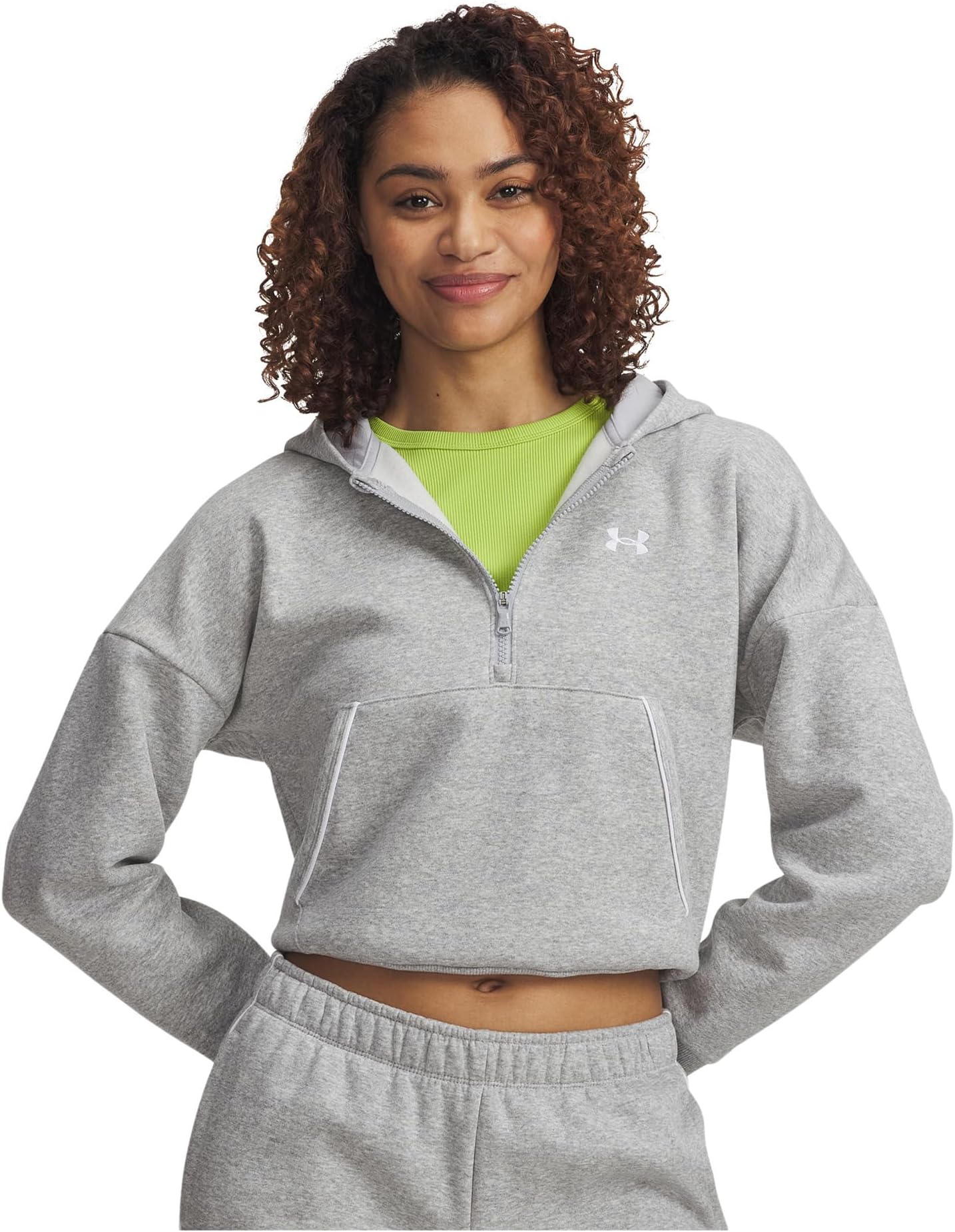 

Худи Under Armour Rival Fleece Piped 1/2 Zip Hoodie, цвет Mod Gray Light Heather/White