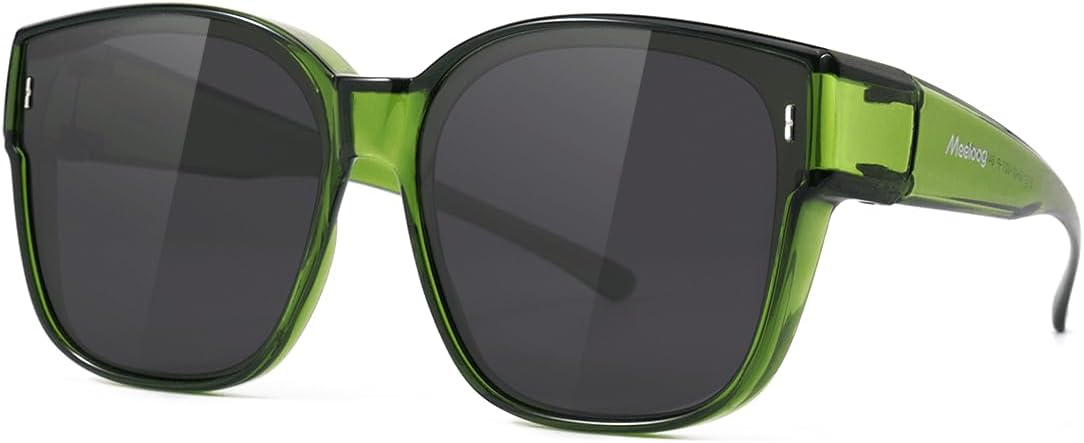

Солнцезащитные очки Meeloog Large Polarized Fit Over Glasses для женщин и мужчин, большие, модные квадратные очки для вождения и езды MST0110, P1 Green Frame/Black Lens