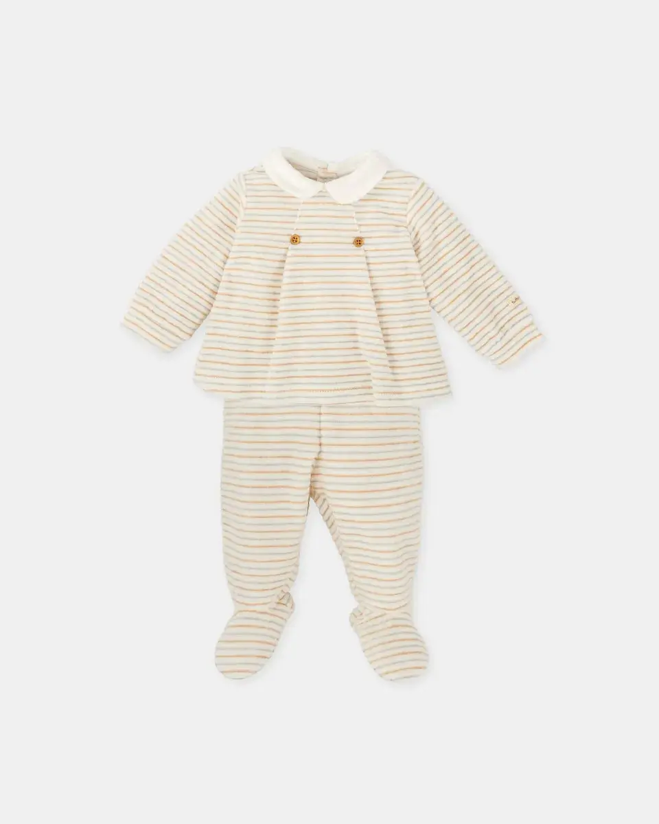 

Детский комплект из двух частей с полосатыми носочками Tutto Piccolo, светло-бежевый