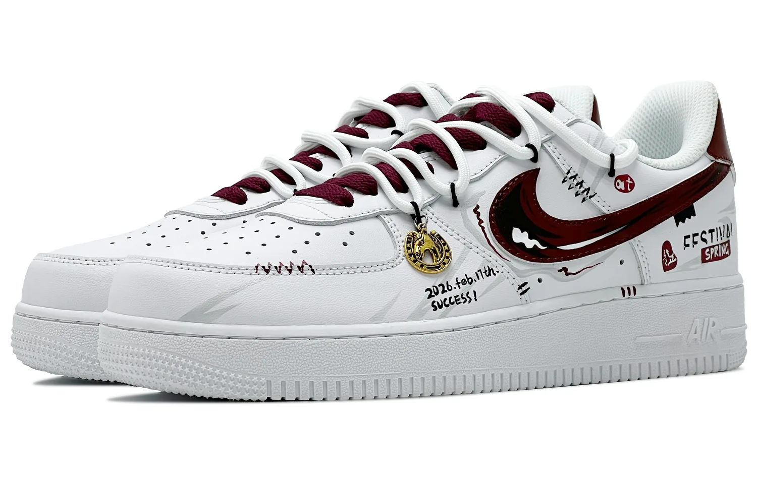 Nike Кроссовки для скейтбординга Air Force 1 Scarlet Lilac Kids' White Red Unisex — фото 4