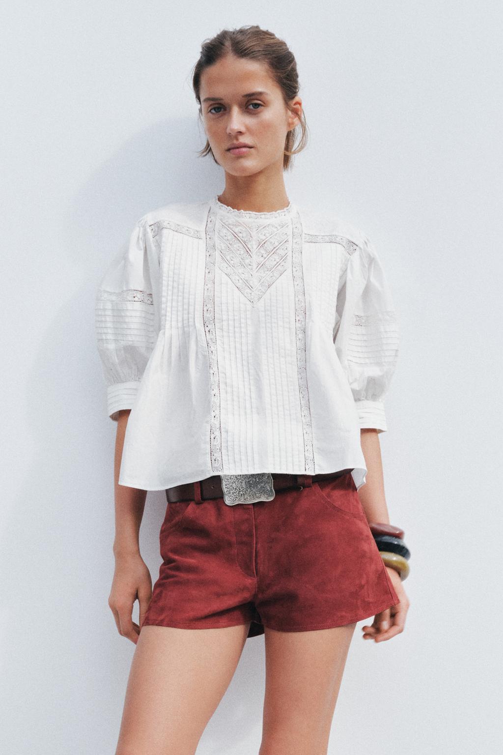 

Кружевная блузка ZARA, экрю