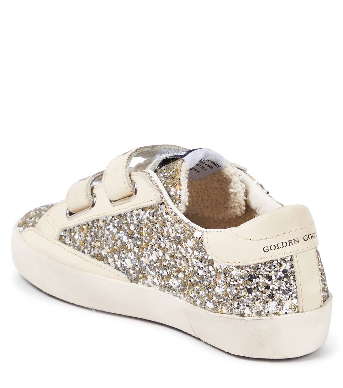 Кроссовки из кожи Old School с блестками Golden Goose Kids, цвет platinum/cream — фото 3