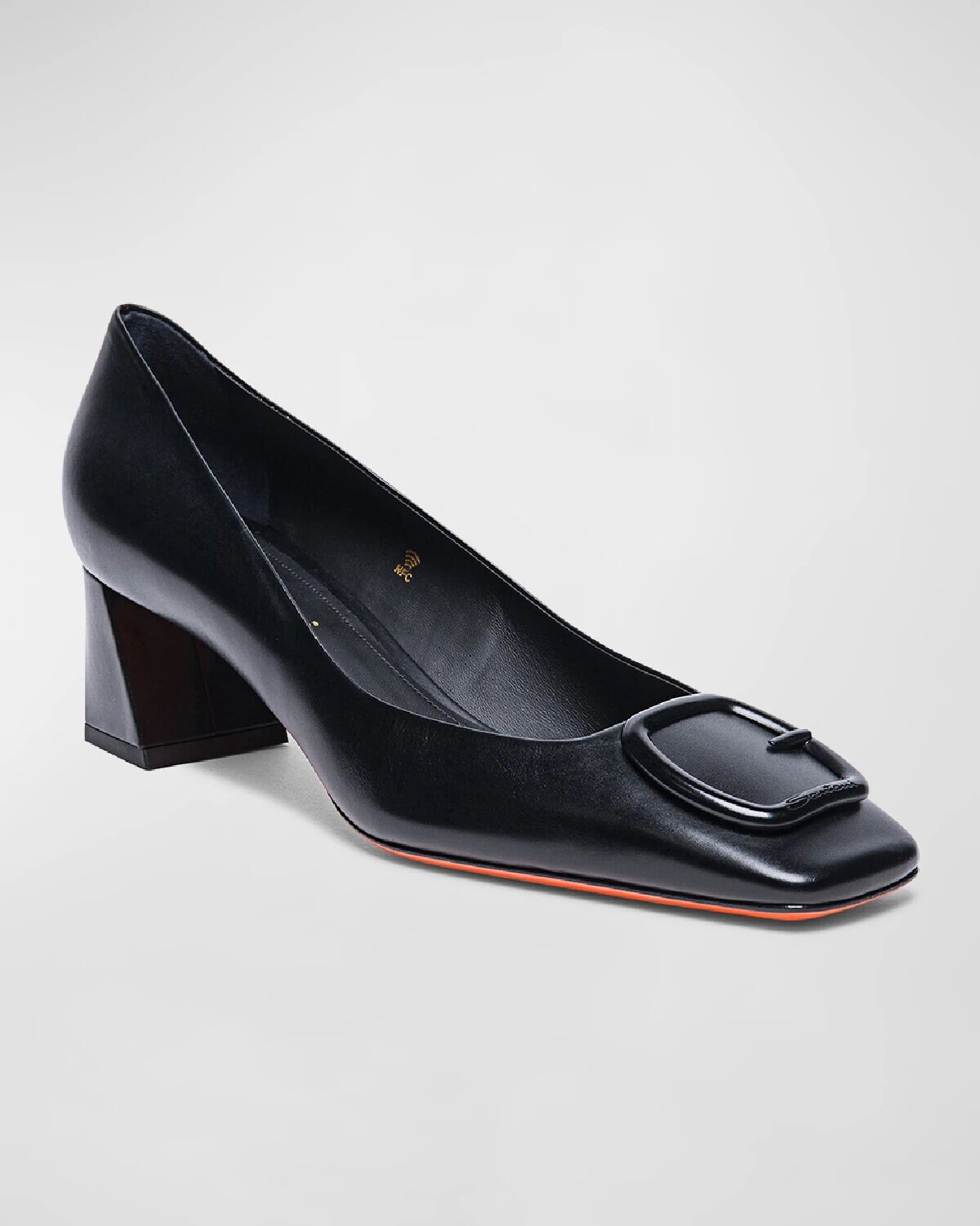 Туфли на каблуке с пряжкой из телячьей кожи Santoni, черный — фото 2