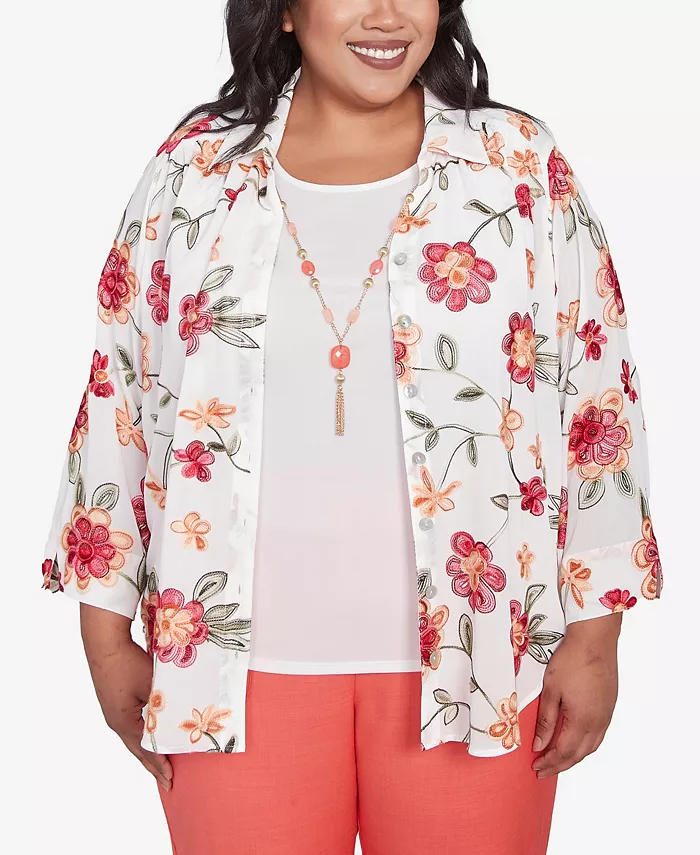 

Женский топ Plus Size Catalina Island с ярким цветочным принтом, воротником и цепочкой 2 в 1 Alfred Dunner, мультиколор