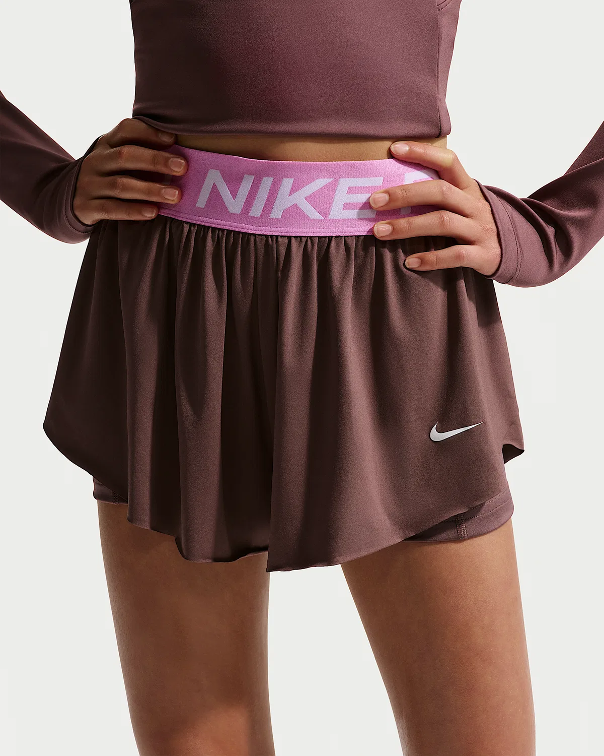 Детские (девочки) шорты Nike Pro Dri-FIT 2-in-1, Tattoo/Light Magenta/White — фото 2