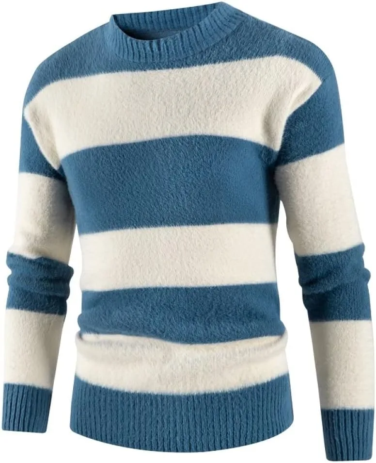 

Мужской свитер-пуловер O-Neck, теплый вязаный, свободного кроя, полосатый BANLUX