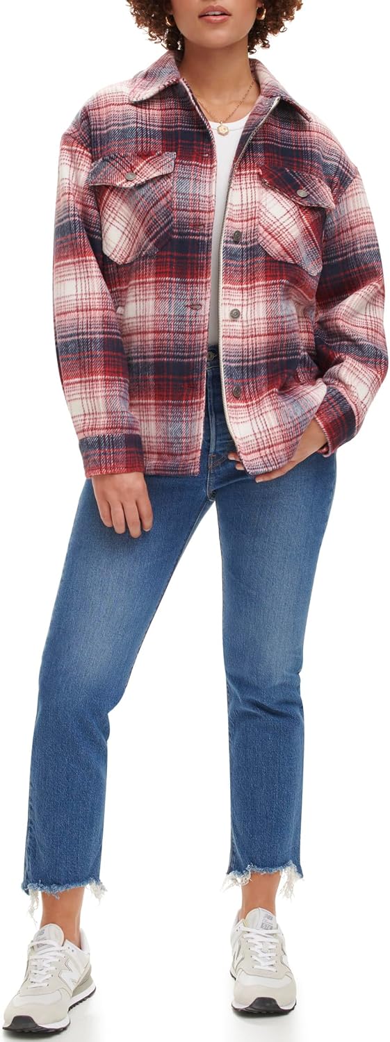 Женская повседневная куртка-рубашка Levi's (стандартные и большие размеры), Burgundy Plaid — фото 4