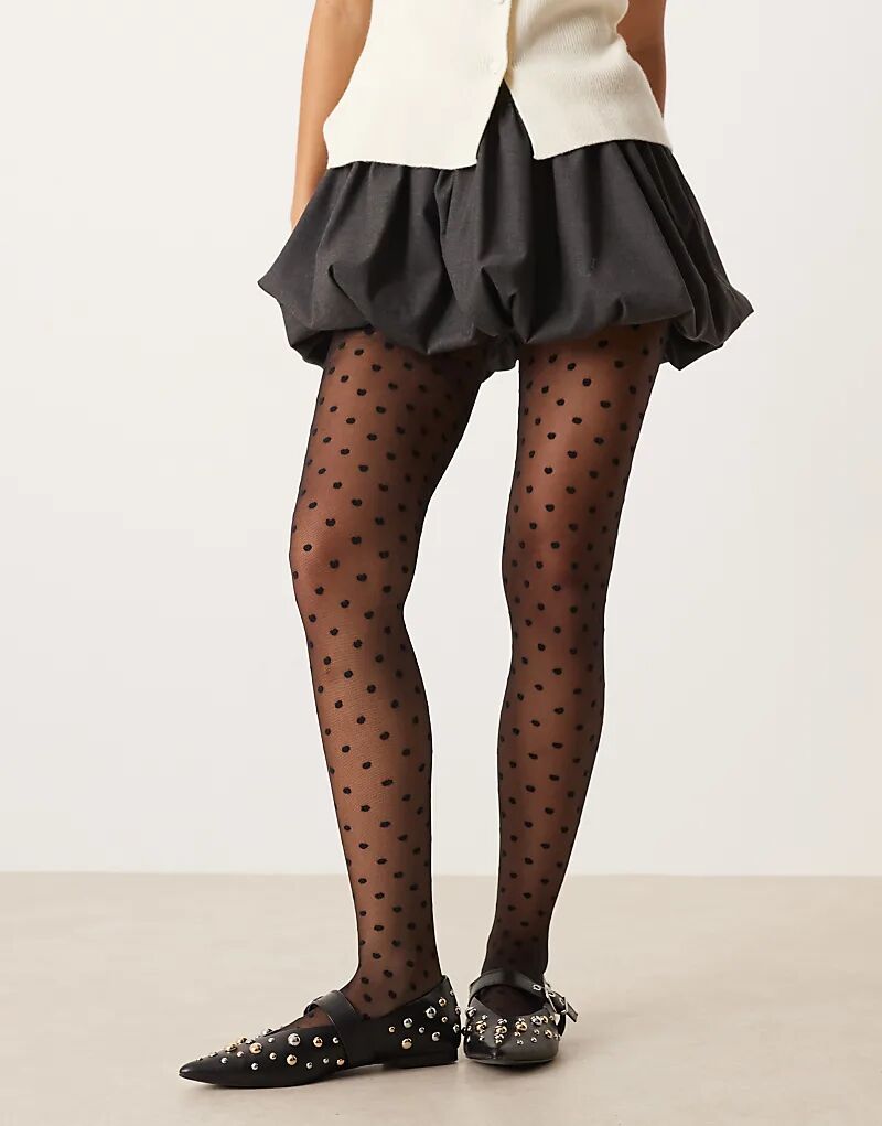 

Колготки ASOS DESIGN среднего размера с узором в горошек черного цвета