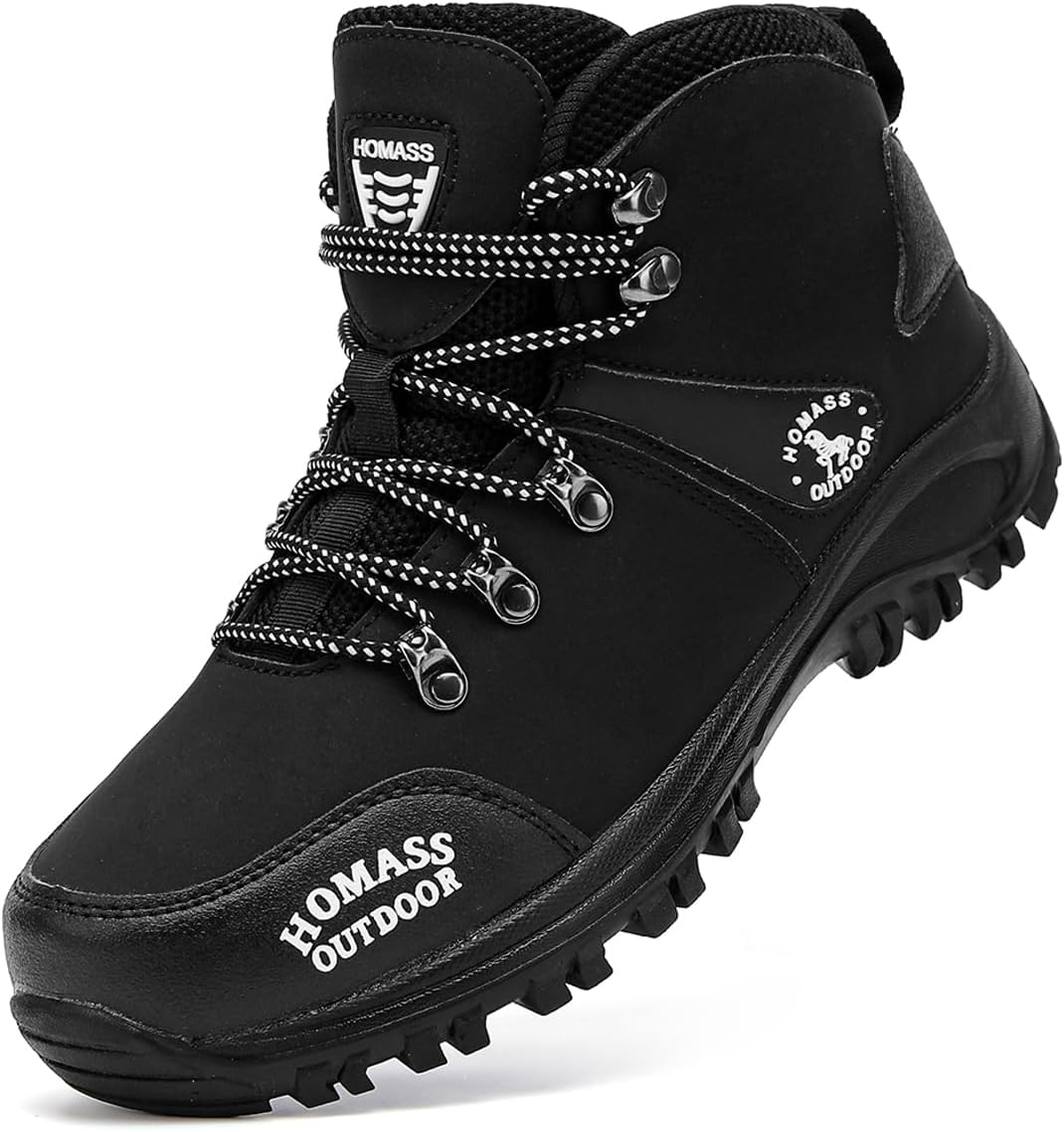 

Мужские ботинки HOMASS, водонепроницаемые туристические ботинки, утепленные кожаные ботинки до щиколотки для снега, для активного отдыха на открытом воздухе, альпинизма, треккинга и пеших походов, черный