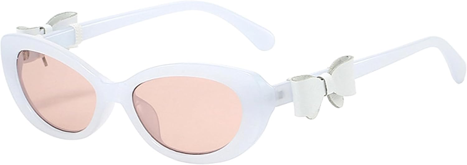 

Солнцезащитные очки Bullabulling в стиле ретро, ​​овальные, «кошачий глаз», для женщин, модные узкие солнцезащитные очки в стиле Y2k, дизайнерские солнцезащитные очки с бантом, White