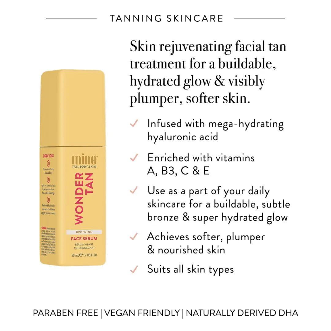 Minetan Facial Self Tan Serum | Wonder Tan - прозрачный крем для постепенного автозагара лица, ежедневный бесцветный автозагар, гиалуроновая кислота и витамин C, интенсивное увлажнение, темный бронзовый оттенок, 50 мл Minetan Body.Skin, Medium — фото 3